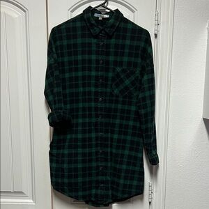 Green Flannel Plaid Shirt Dress